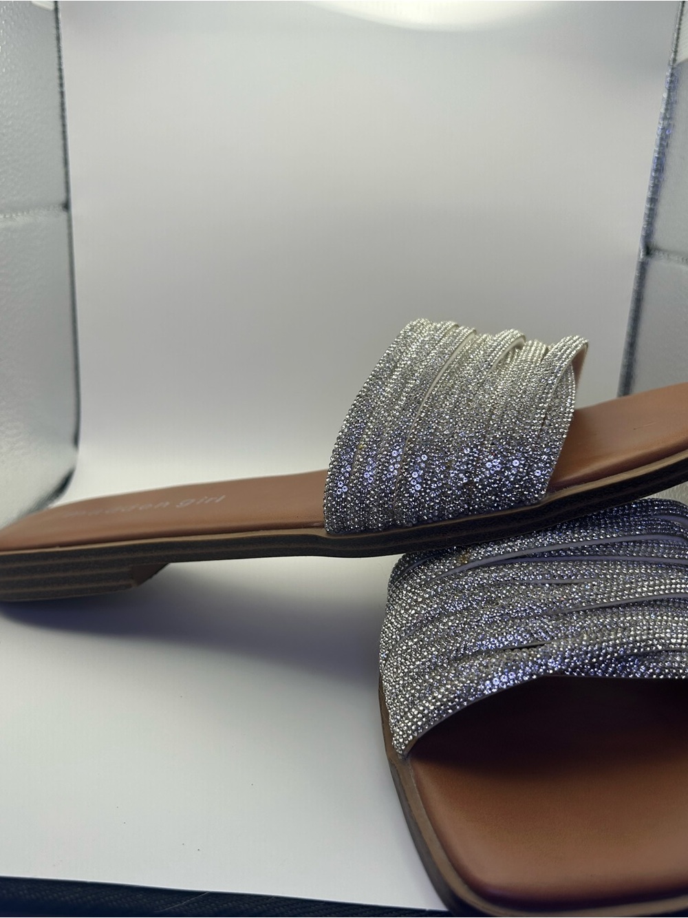 Madden Girl Silver Rhinestone Slide Sandals